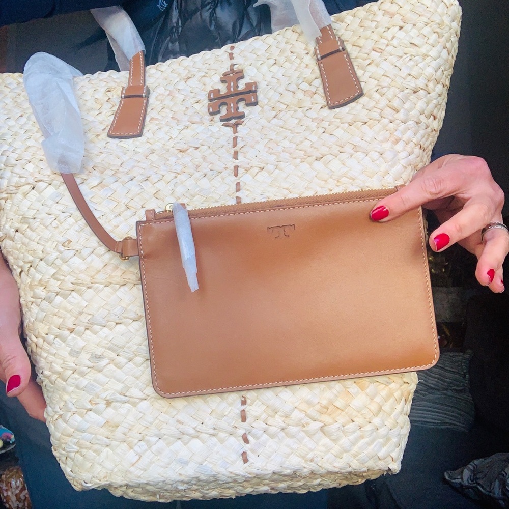 SOLD⛔️Auth.TORY BURCH Straw/leather tote/pouch - Picture 11 of 15